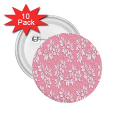 Pink Texture With White Flowers, Pink Floral Background 2 25  Buttons (10 Pack)  by nateshop