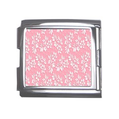 Pink Texture With White Flowers, Pink Floral Background Mega Link Italian Charm (18mm) by nateshop