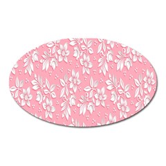 Pink Texture With White Flowers, Pink Floral Background Oval Magnet by nateshop