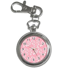 Pink Texture With White Flowers, Pink Floral Background Key Chain Watches by nateshop