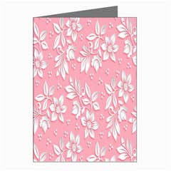 Pink Texture With White Flowers, Pink Floral Background Greeting Cards (pkg Of 8) by nateshop