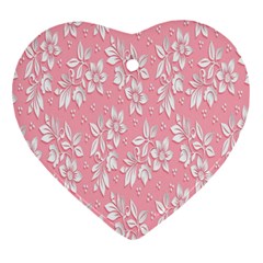 Pink Texture With White Flowers, Pink Floral Background Heart Ornament (two Sides) by nateshop