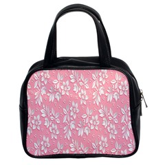 Pink Texture With White Flowers, Pink Floral Background Classic Handbag (two Sides)