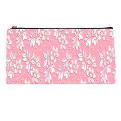 Pink Texture With White Flowers, Pink Floral Background Pencil Case by nateshop