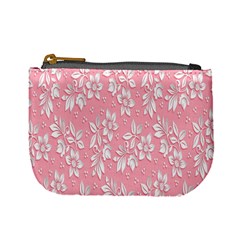 Pink Texture With White Flowers, Pink Floral Background Mini Coin Purse by nateshop