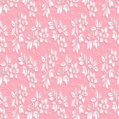 Pink Texture With White Flowers, Pink Floral Background Play Mat (square) by nateshop
