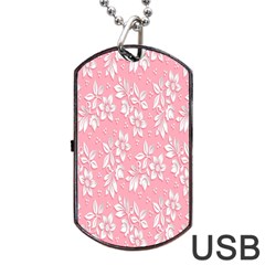 Pink Texture With White Flowers, Pink Floral Background Dog Tag Usb Flash (one Side) by nateshop