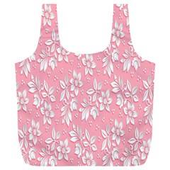 Pink Texture With White Flowers, Pink Floral Background Full Print Recycle Bag (xl) by nateshop