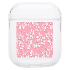 Pink Texture With White Flowers, Pink Floral Background Airpods 1/2 Case by nateshop