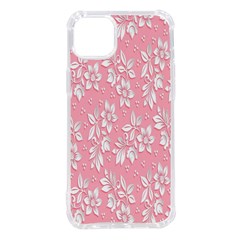 Pink Texture With White Flowers, Pink Floral Background Iphone 14 Plus Tpu Uv Print Case by nateshop