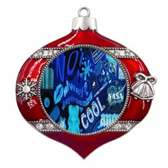 Really Cool Blue, Unique Blue Metal Snowflake And Bell Red Ornament by nateshop