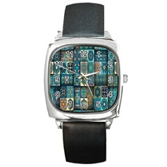 Texture, Pattern, Abstract, Colorful, Digital Art Square Metal Watch by nateshop