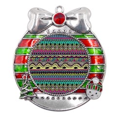 Aztec Design Metal X mas Ribbon With Red Crystal Round Ornament