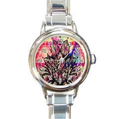 Aztec Flower Galaxy Round Italian Charm Watch by nateshop