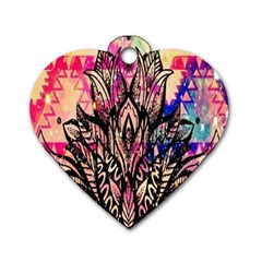 Aztec Flower Galaxy Dog Tag Heart (two Sides) by nateshop