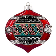 Aztec Wallpaper Metal Snowflake And Bell Red Ornament by nateshop