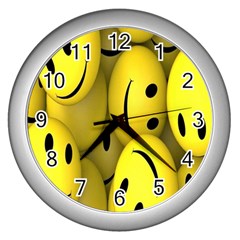 Emoji, Colour, Faces, Smile, Wallpaper Wall Clock (silver) by nateshop