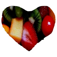 Fruits, Food, Green, Red, Strawberry, Yellow Large 19  Premium Flano Heart Shape Cushions by nateshop