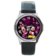 Cartoons, Disney, Mickey Mouse, Minnie Round Metal Watch by nateshop