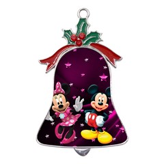 Cartoons, Disney, Mickey Mouse, Minnie Metal Holly Leaf Bell Ornament by nateshop