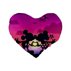 Mickey And Minnie, Mouse, Disney, Cartoon, Love Standard 16  Premium Flano Heart Shape Cushions