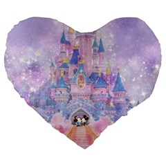 Disney Castle, Mickey And Minnie Large 19  Premium Flano Heart Shape Cushions by nateshop