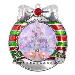 Disney Castle, Mickey And Minnie Metal X mas Ribbon With Red Crystal Round Ornament by nateshop
