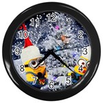 Minions Christmas, Merry Christmas, Minion Christmas Wall Clock (Black) Front