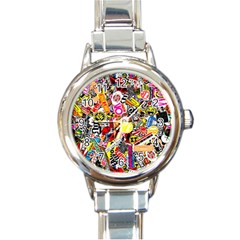 Sticker Bomb, Art, Cartoon, Dope Round Italian Charm Watch by nateshop