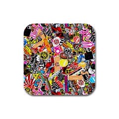 Sticker Bomb, Art, Cartoon, Dope Rubber Square Coaster (4 Pack) by nateshop