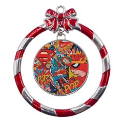 Comic Cartoon Pattern Metal Red Ribbon Round Ornament by pakminggu