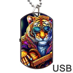 Tiger Rockingstar Dog Tag Usb Flash (one Side) by Sparkle