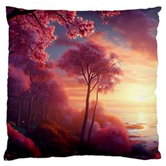 Pink Nature Large Premium Plush Fleece Cushion Case (two Sides) by Sparkle