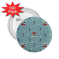 Seamless Pattern With Festive Christmas Houses Trees In Snow And Snowflakes 2.25  Buttons (100 pack) 