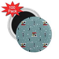 Seamless Pattern With Festive Christmas Houses Trees In Snow And Snowflakes 2.25  Magnets (100 pack) 