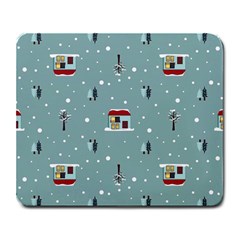 Seamless Pattern With Festive Christmas Houses Trees In Snow And Snowflakes Large Mousepad