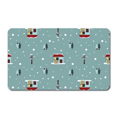 Seamless Pattern With Festive Christmas Houses Trees In Snow And Snowflakes Magnet (Rectangular)