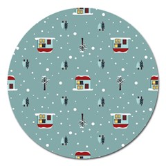 Seamless Pattern With Festive Christmas Houses Trees In Snow And Snowflakes Magnet 5  (Round)