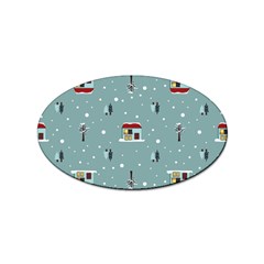 Seamless Pattern With Festive Christmas Houses Trees In Snow And Snowflakes Sticker Oval (10 pack)