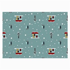 Seamless Pattern With Festive Christmas Houses Trees In Snow And Snowflakes Large Glasses Cloth