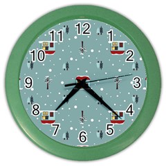 Seamless Pattern With Festive Christmas Houses Trees In Snow And Snowflakes Color Wall Clock