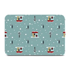 Seamless Pattern With Festive Christmas Houses Trees In Snow And Snowflakes Plate Mats