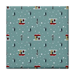 Seamless Pattern With Festive Christmas Houses Trees In Snow And Snowflakes Face Towel