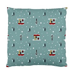 Seamless Pattern With Festive Christmas Houses Trees In Snow And Snowflakes Standard Cushion Case (One Side)