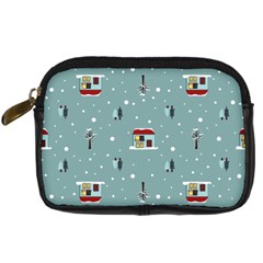 Seamless Pattern With Festive Christmas Houses Trees In Snow And Snowflakes Digital Camera Leather Case