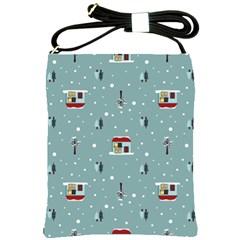 Seamless Pattern With Festive Christmas Houses Trees In Snow And Snowflakes Shoulder Sling Bag