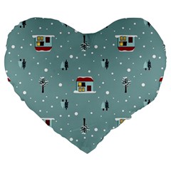 Seamless Pattern With Festive Christmas Houses Trees In Snow And Snowflakes Large 19  Premium Heart Shape Cushions