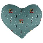 Seamless Pattern With Festive Christmas Houses Trees In Snow And Snowflakes Large 19  Premium Heart Shape Cushions Front