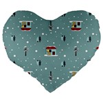 Seamless Pattern With Festive Christmas Houses Trees In Snow And Snowflakes Large 19  Premium Heart Shape Cushions Back