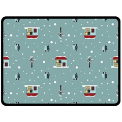 Seamless Pattern With Festive Christmas Houses Trees In Snow And Snowflakes Two Sides Fleece Blanket (Large)